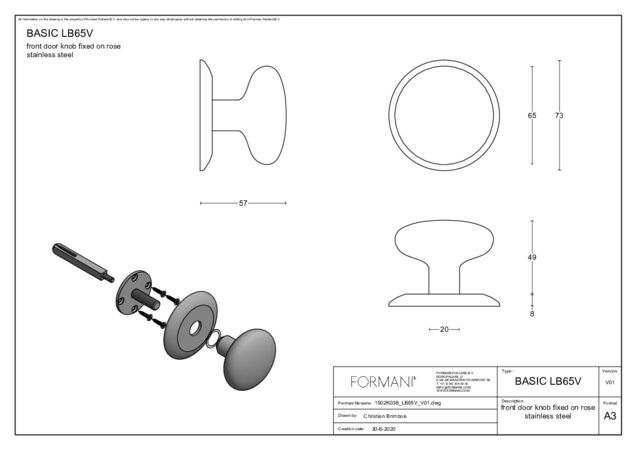 Mâner ușă de intrare BASICS LB65V pe rozetă din oțel inoxidabil kopen in Alkmaar bij Postma en Postma